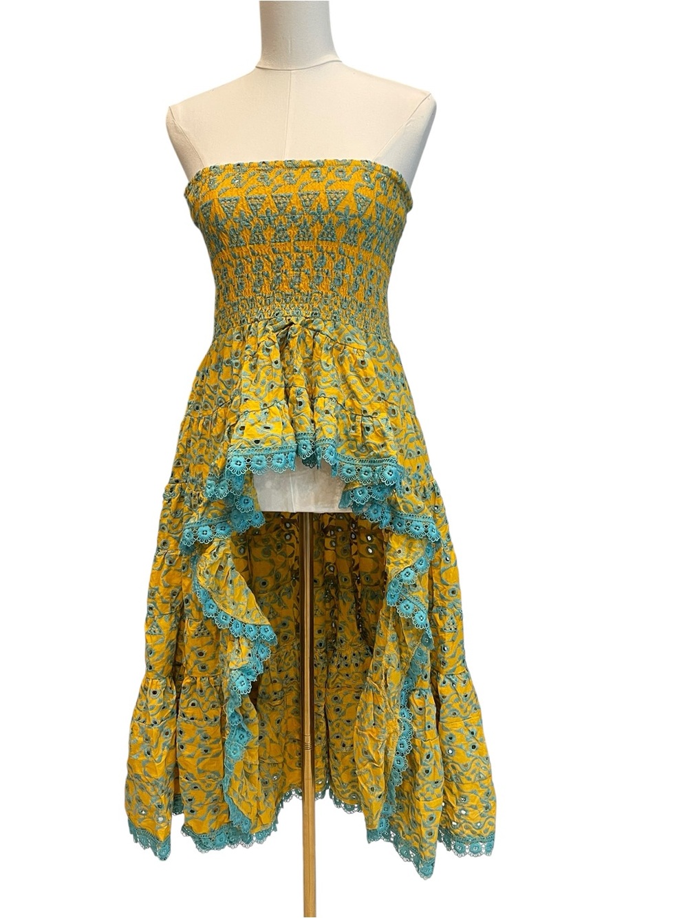 Antica Sartoria yellow & blue boho high-low strapless dress one size NWT
Lot:AM